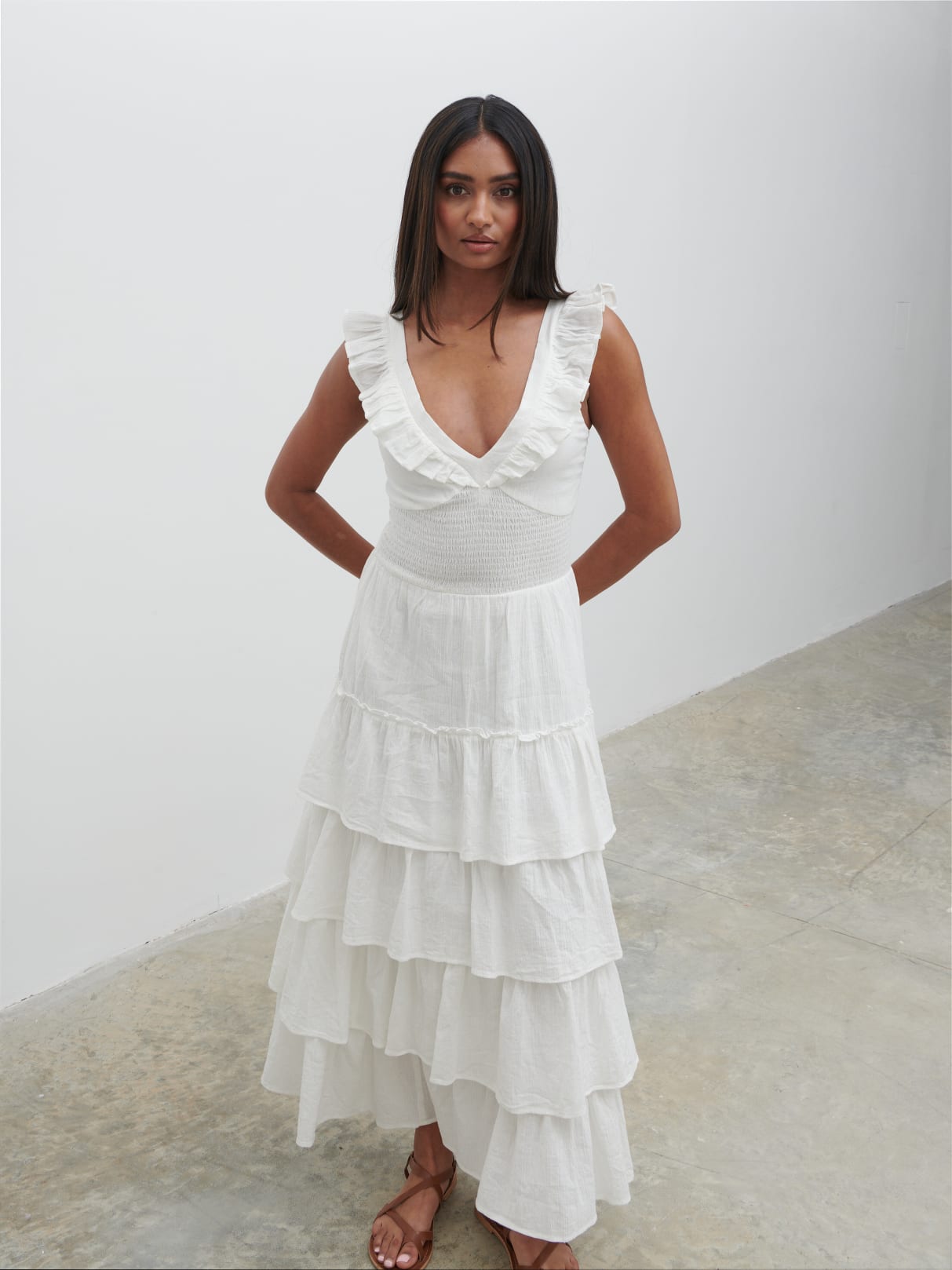 Opal Ruffle Midaxi Dress - Cream