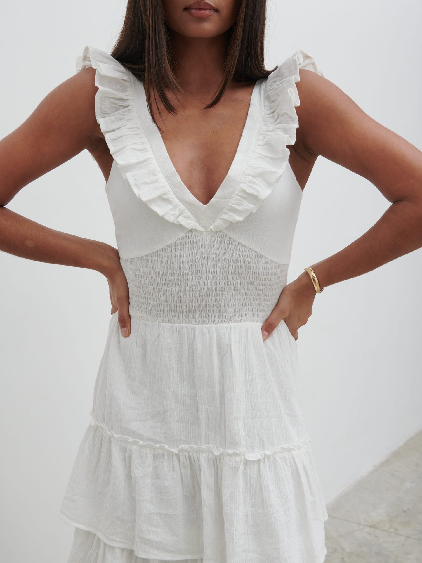 Opal Ruffle Midaxi Dress - Cream