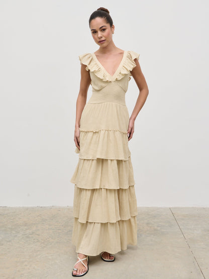 Opal Ruffle Maxi Dress - Beige