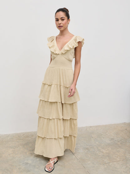 Opal Ruffle Maxi Dress - Beige