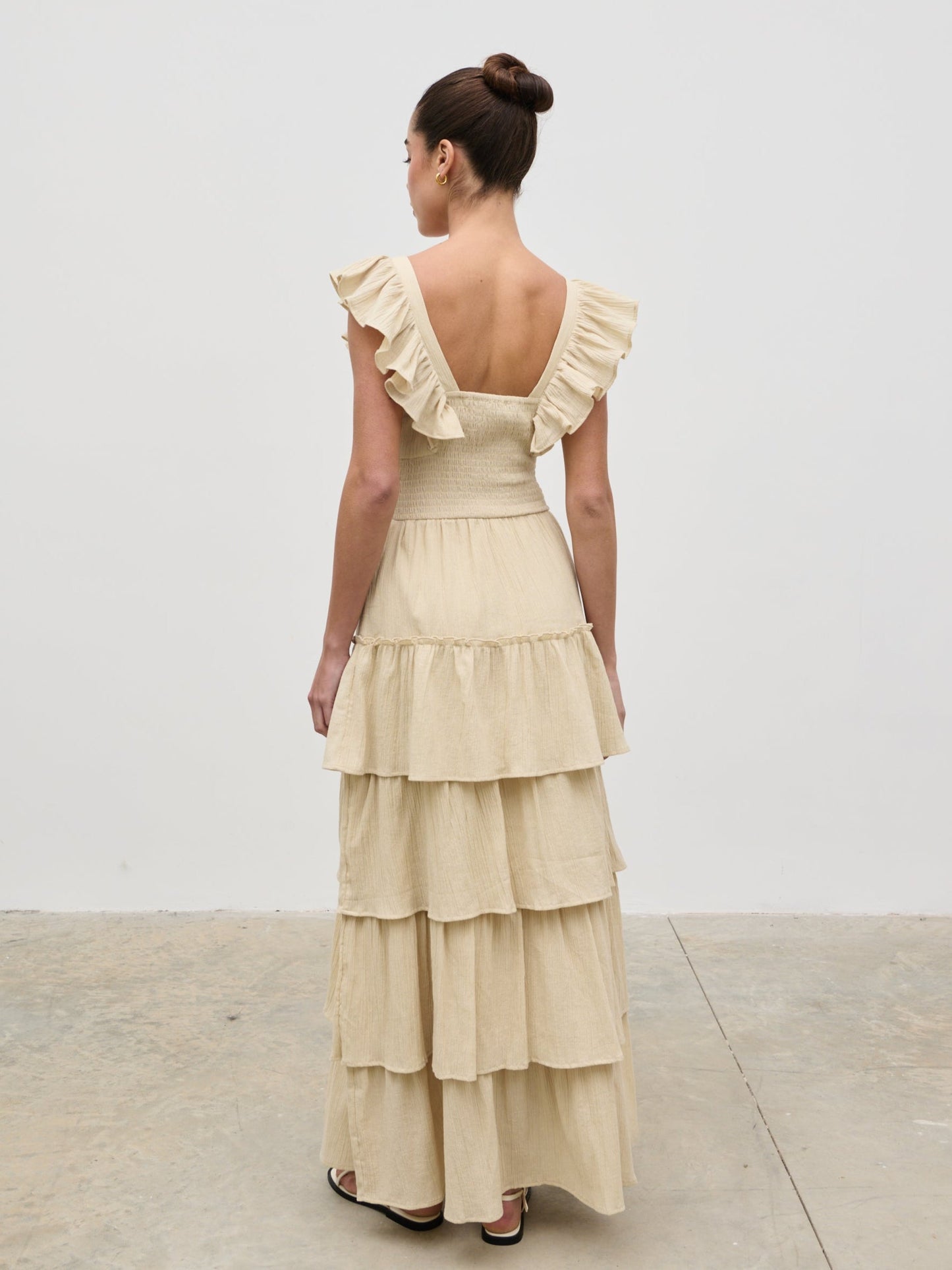 Opal Ruffle Maxi Dress - Beige