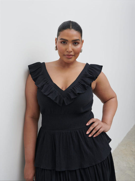 Opal Ruffle Midaxi Dress Curve - Black