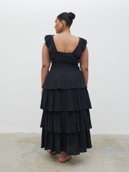 Opal Ruffle Midaxi Dress Curve - Black