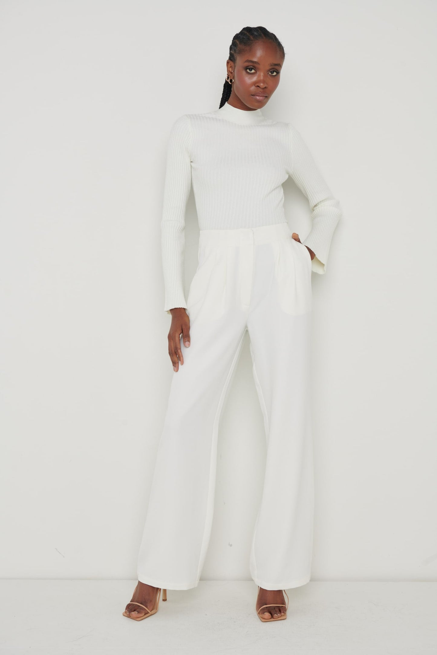 Parker High Waisted Box Pleat Trouser - Cream