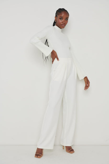 Parker High Waisted Box Pleat Trouser - Cream