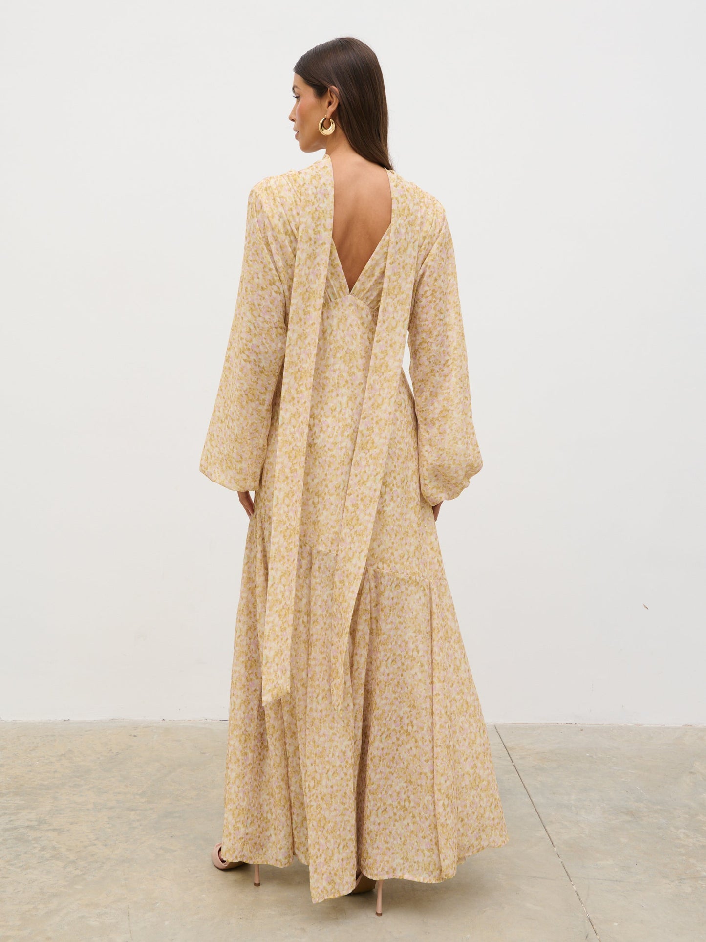 Petula Batwing Scarf Maxi Dress - Chartreuse and Lilac Abstract