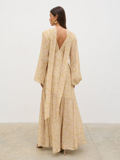 Petula Batwing Scarf Maxi Dress - Chartreuse and Lilac Abstract