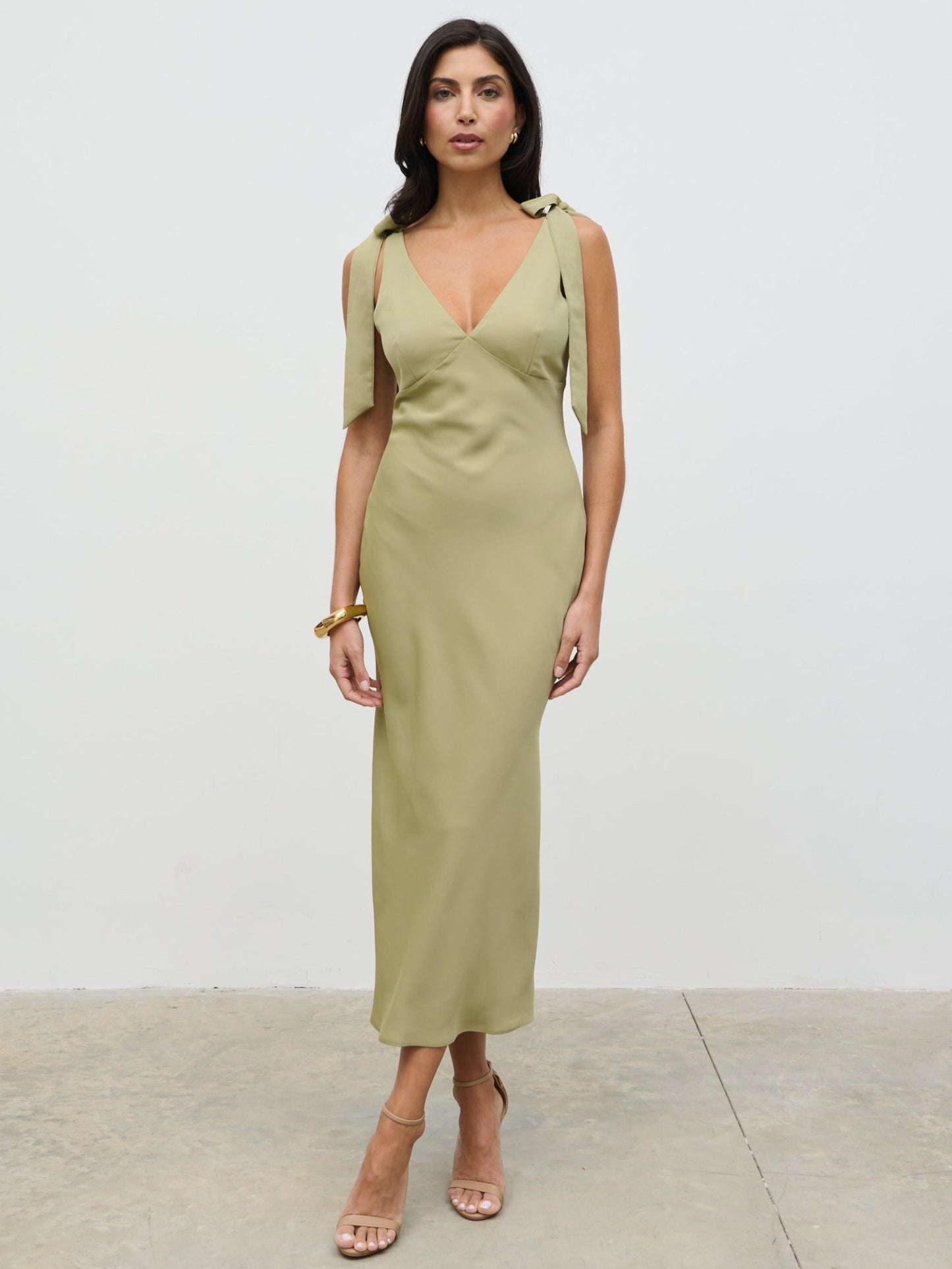 Piper Tie Midaxi Dress - Olive