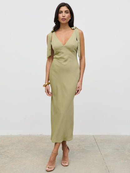 Piper Tie Midaxi Dress - Olive