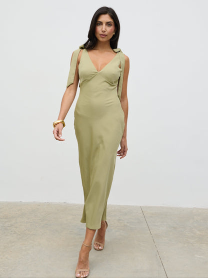 Piper Tie Midaxi Dress - Olive