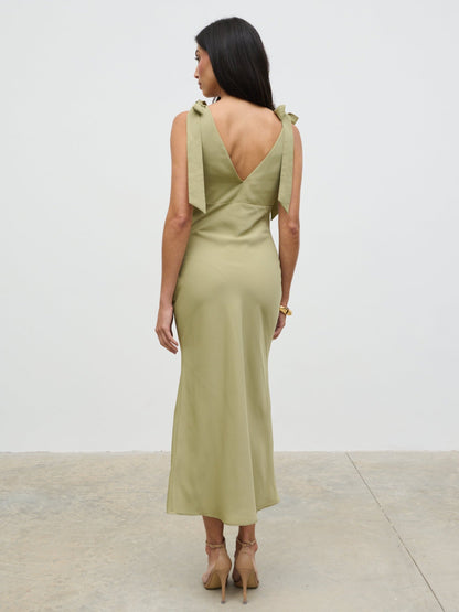 Piper Tie Midaxi Dress - Olive