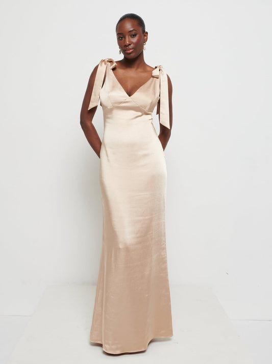 Piper Tie Maxi Bridesmaid Dress - Bronze