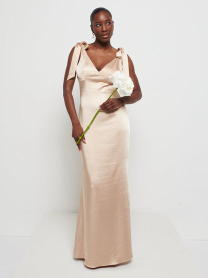 Piper Tie Maxi Bridesmaid Dress - Bronze