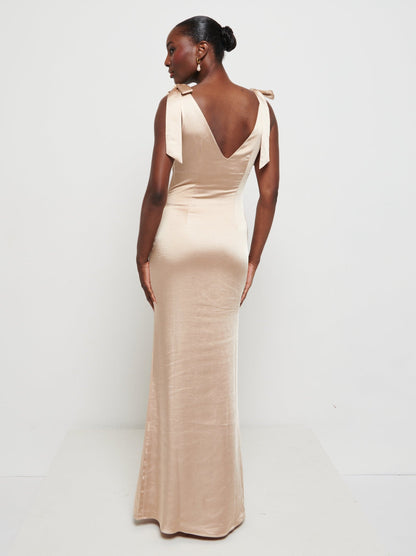 Piper Tie Maxi Bridesmaid Dress - Bronze