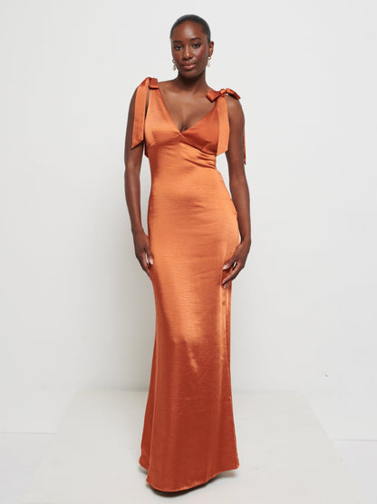 Piper Tie Maxi Bridesmaid Dress - Copper