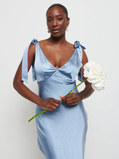 Piper Tie Maxi Bridesmaid Dress - Dusty Blue
