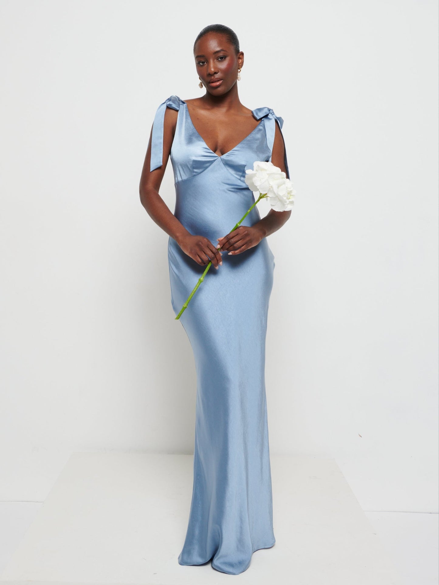 Piper Tie Maxi Bridesmaid Dress - Dusty Blue