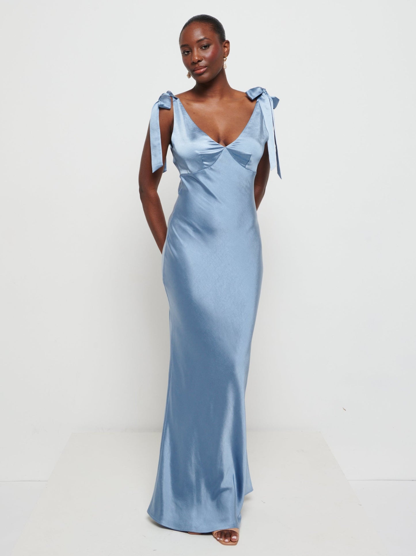 Piper Tie Maxi Bridesmaid Dress - Dusty Blue