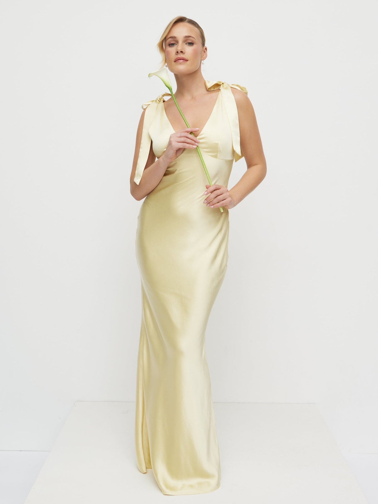 Piper Tie Satin Maxi Dress - Lemon