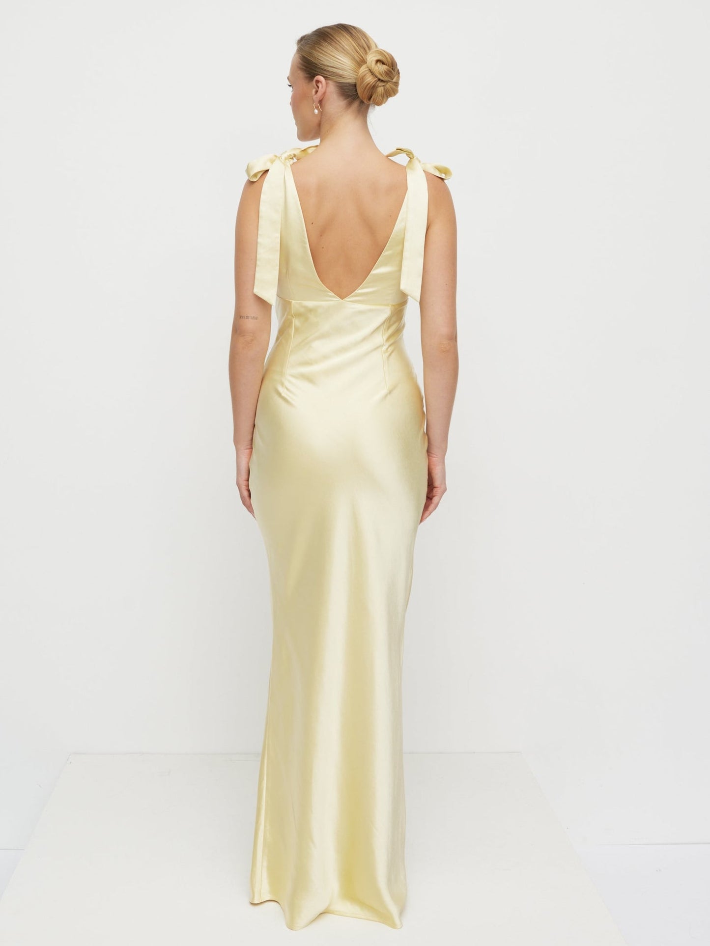 Piper Tie Satin Maxi Dress - Lemon