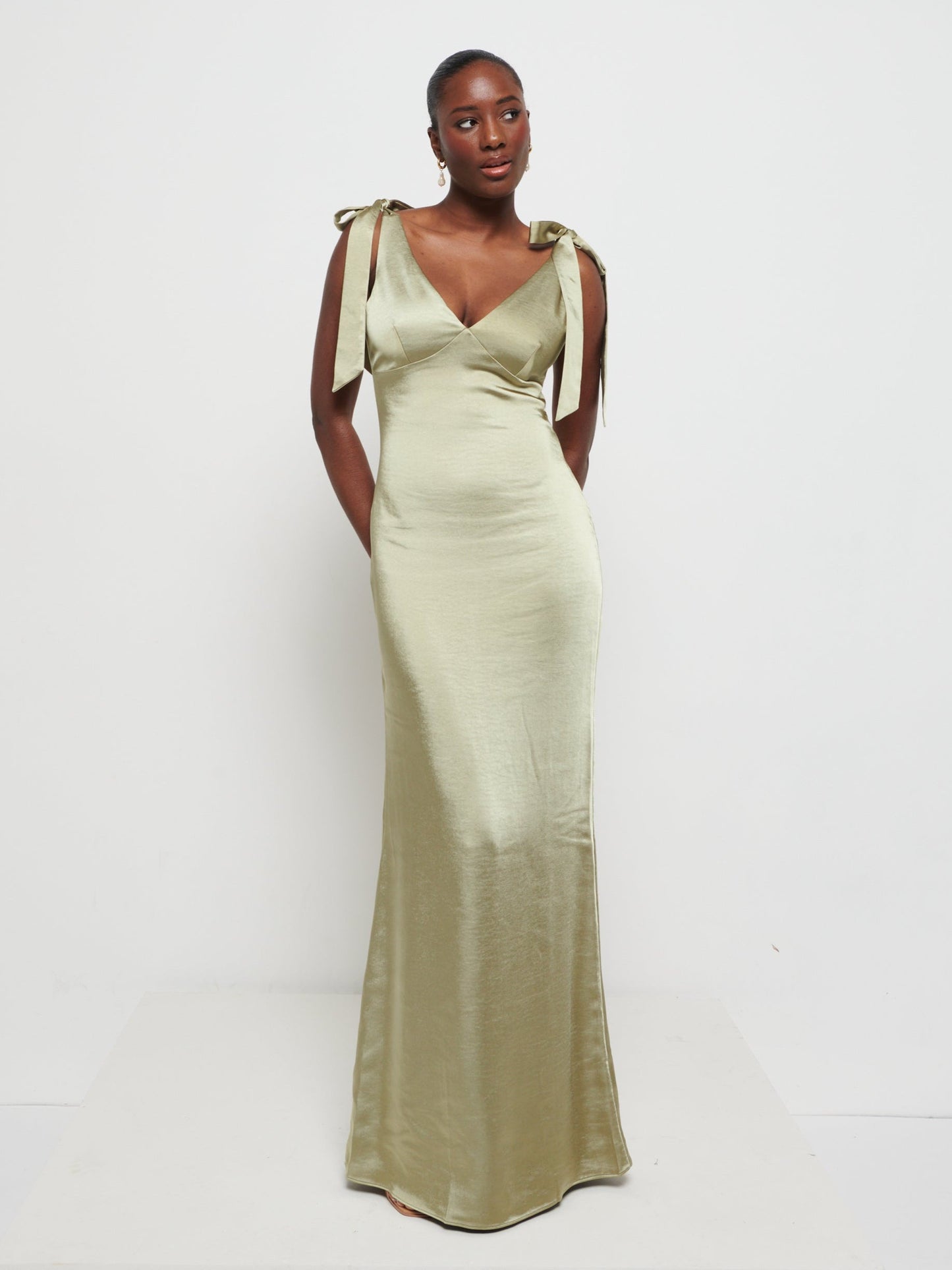 Piper Tie Maxi Bridesmaid Dress - Matte Olive
