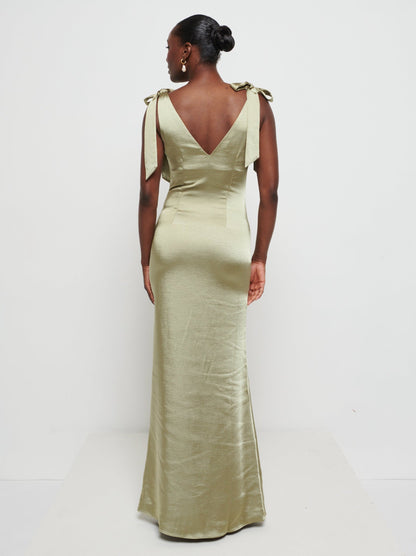 Piper Tie Maxi Bridesmaid Dress - Matte Olive