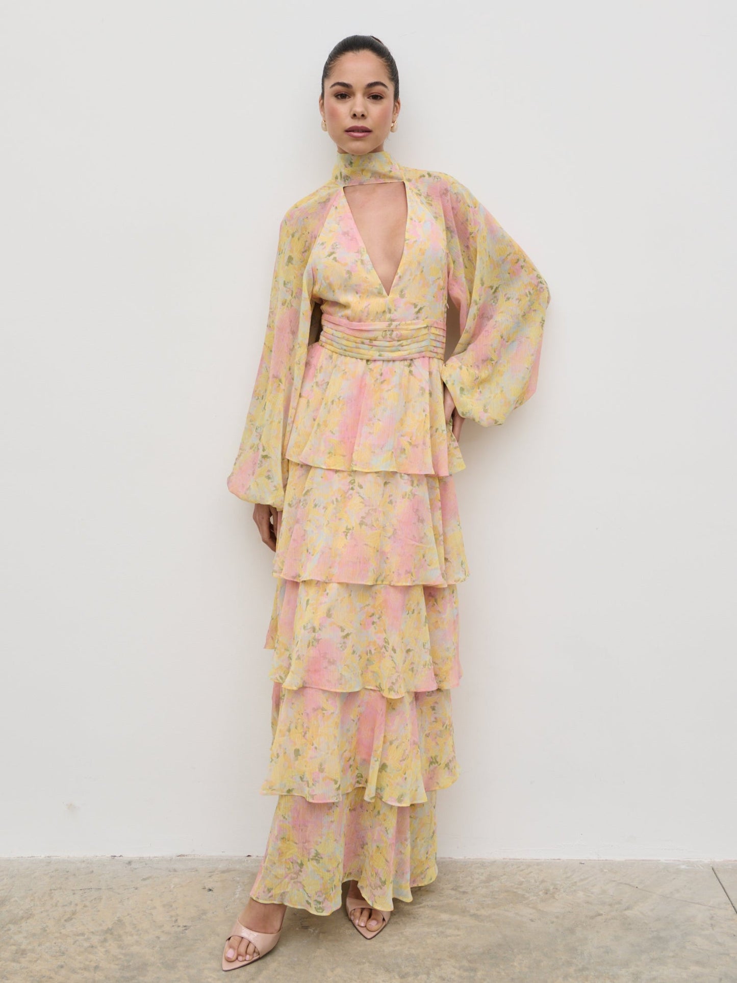 Anya Ruffle Maxi Dress - Pastel Multi Abstract Print