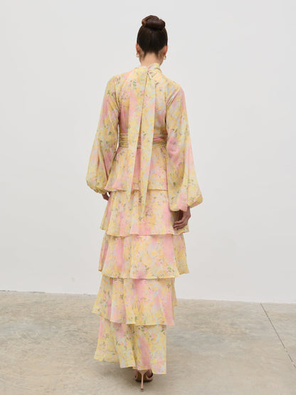Anya Ruffle Maxi Dress - Pastel Multi Abstract Print