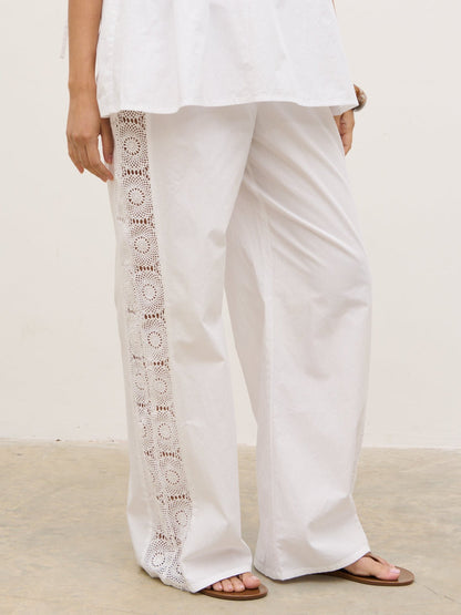 Rae Crochet Detail Trousers - White