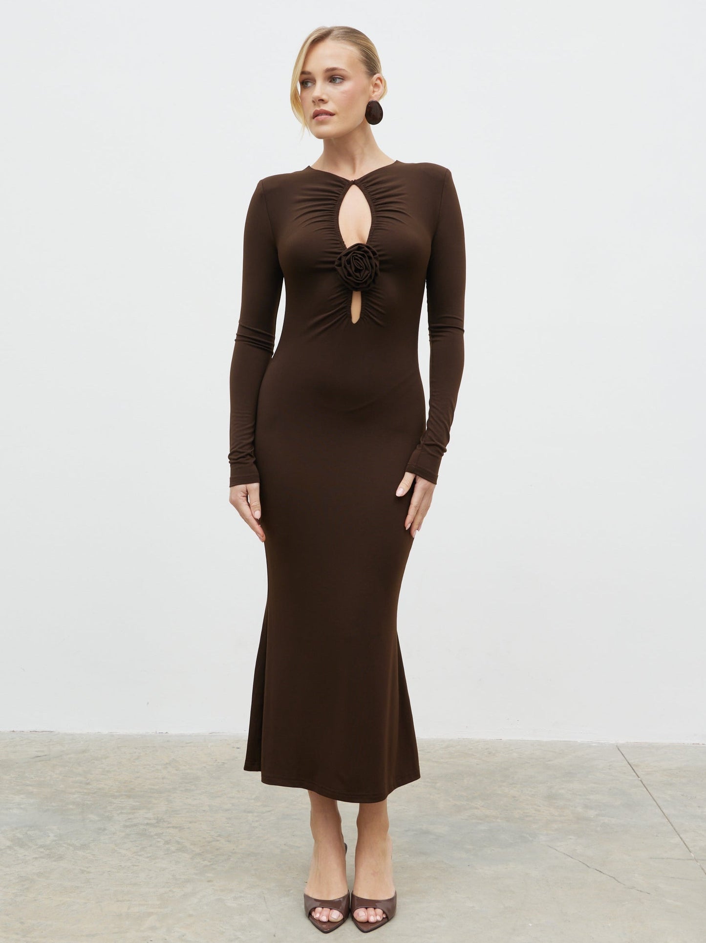 Ragan Corsage Jersey Midaxi Dress - Brown