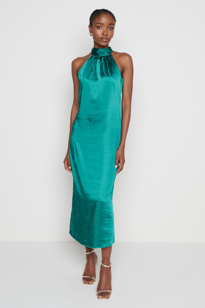 Raleigh Halter neck Tie Dress- Emerald Green