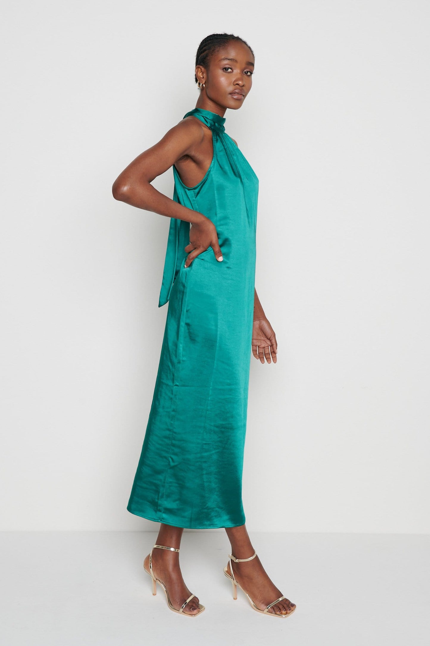 Raleigh Halter neck Tie Dress- Emerald Green