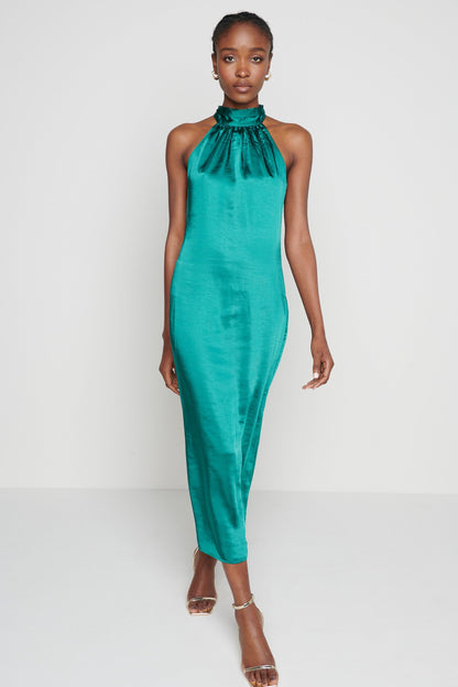 Raleigh Halter neck Tie Dress- Emerald Green