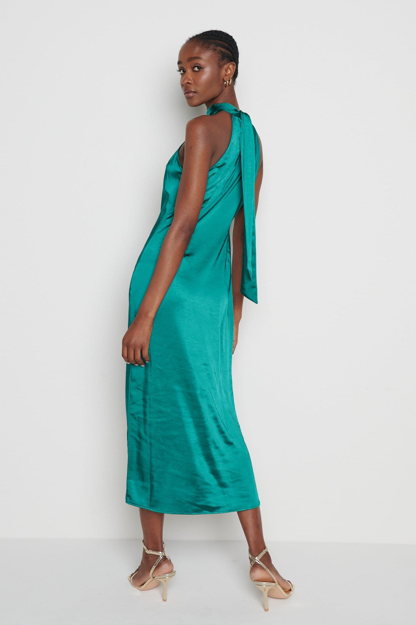 Raleigh Halter neck Tie Dress- Emerald Green