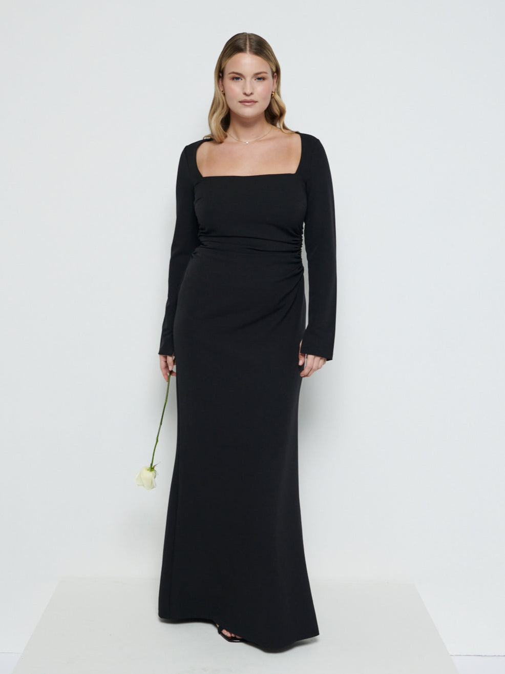 Reagan Square Neck Crepe Maxi Bridesmaid Dress - Black