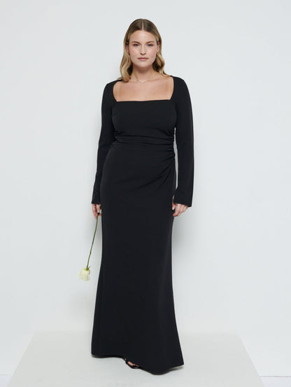 Reagan Square Neck Crepe Maxi Bridesmaid Dress - Black