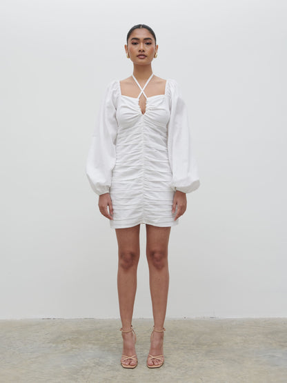 Renna Ruched Front Mini Dress - Natural