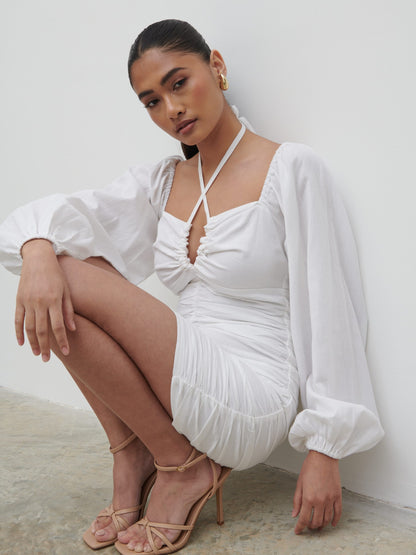 Renna Ruched Front Mini Dress - Natural
