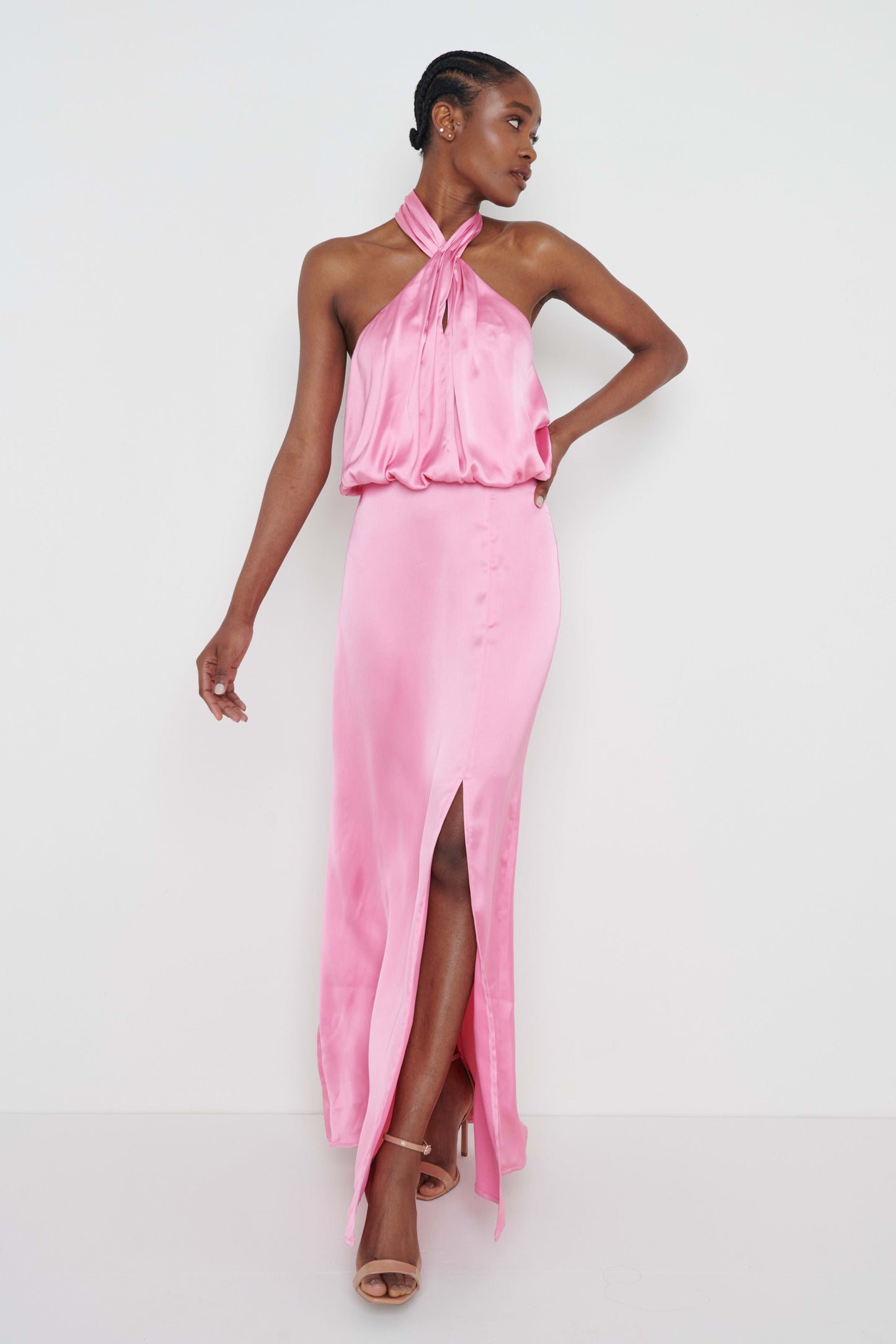 Sammie Knot Halter Neck Maxi Dress - Pink
