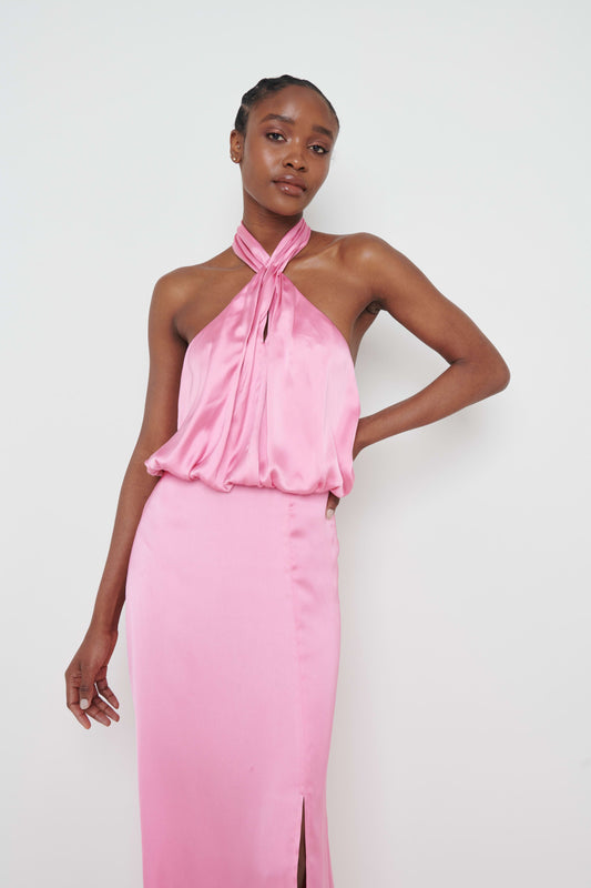 Sammie Knot Halter Neck Maxi Dress - Pink