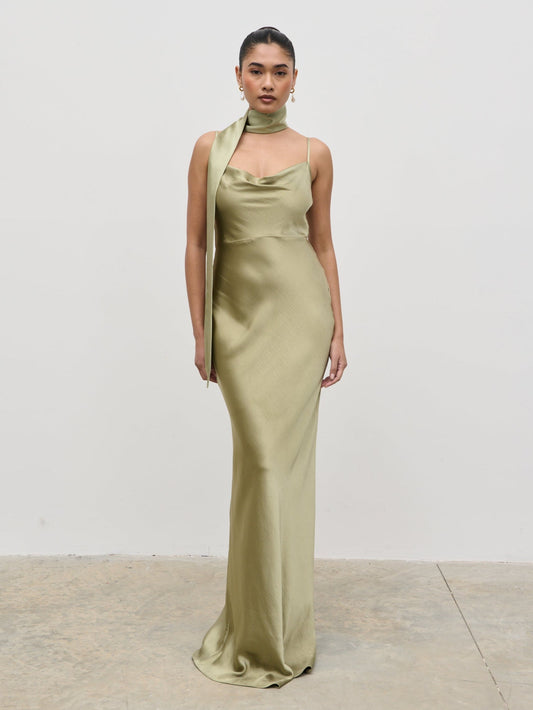 Keisha Maxi Bridesmaid Dress - Matte Olive