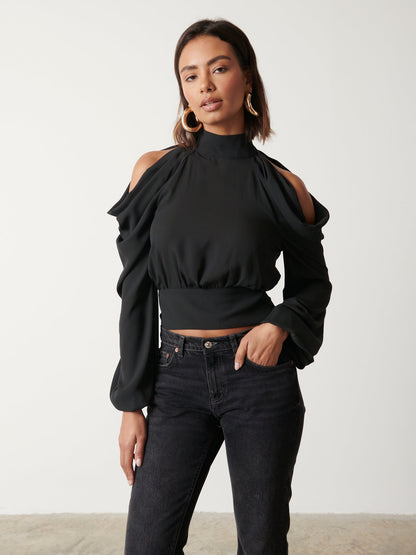 Selena Cold Shoulder Top - Black