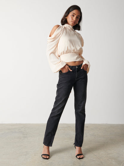 Selena Cold Shoulder Top - Pearl Ivory