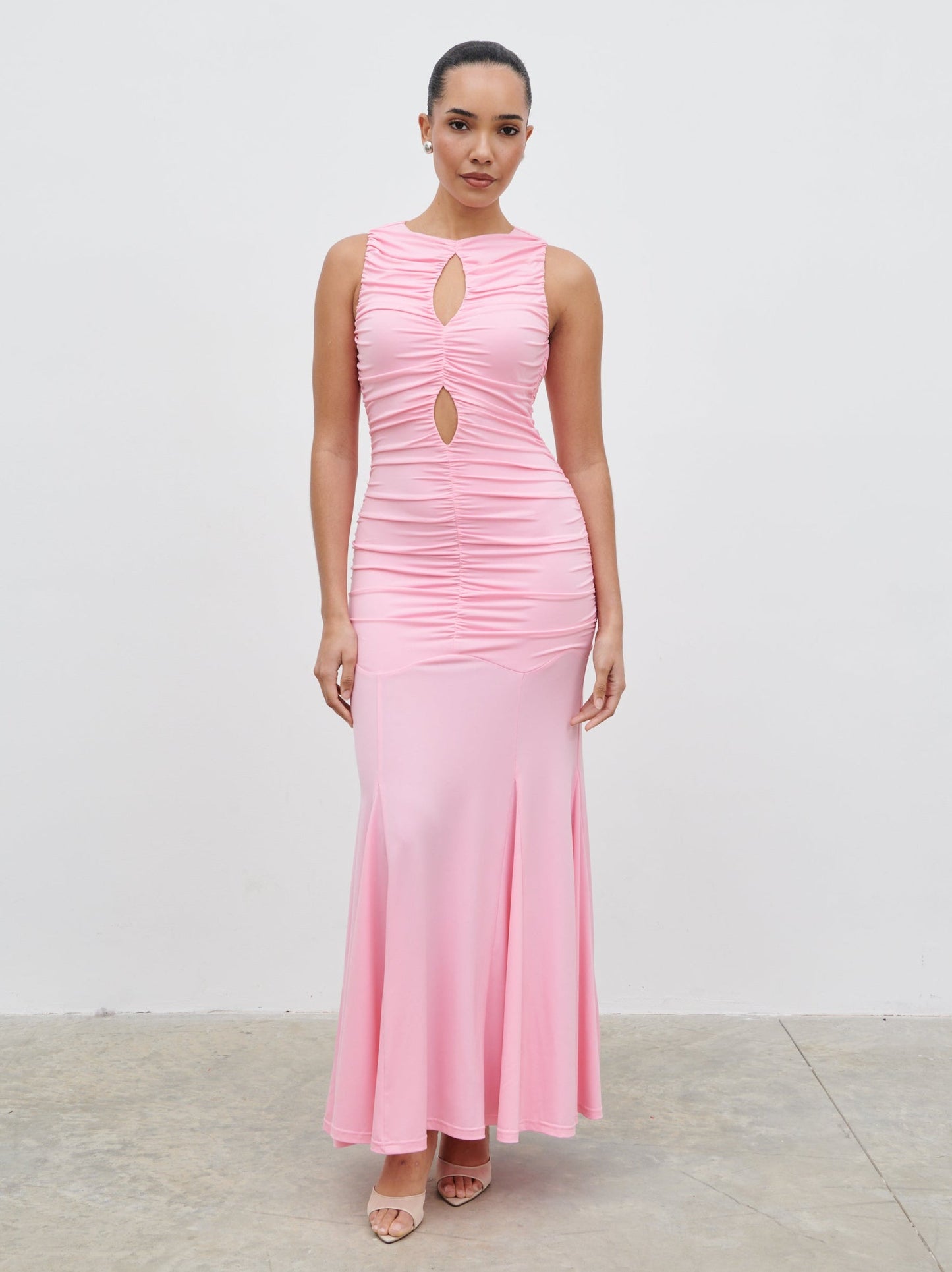 Shayla Ruched Cut Out Jersey Maxi Dress - Peony Pink