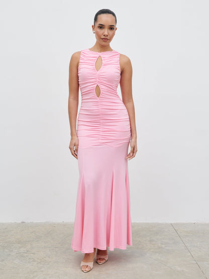 Shayla Ruched Cut Out Jersey Maxi Dress - Peony Pink