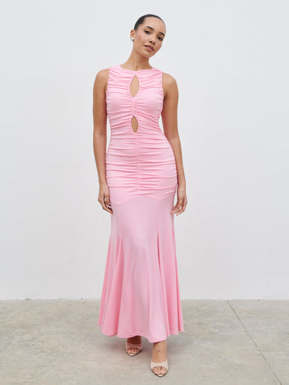 Shayla Ruched Cut Out Jersey Maxi Dress - Peony Pink