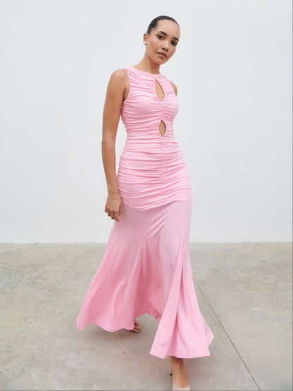Shayla Ruched Cut Out Jersey Maxi Dress - Peony Pink