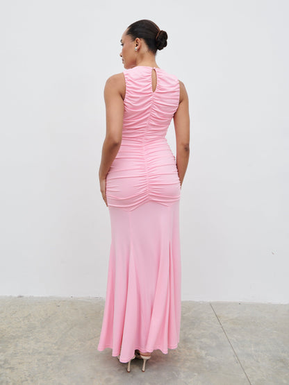 Shayla Ruched Cut Out Jersey Maxi Dress - Peony Pink