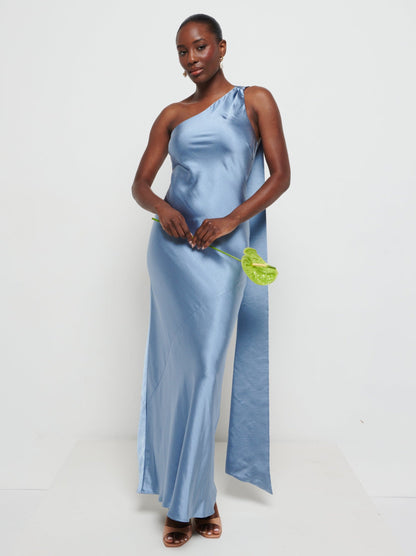 Sheree Scarf Maxi Bridesmaid Dress - Dusty Blue
