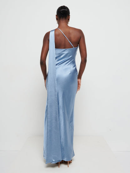 Sheree Scarf Maxi Bridesmaid Dress - Dusty Blue